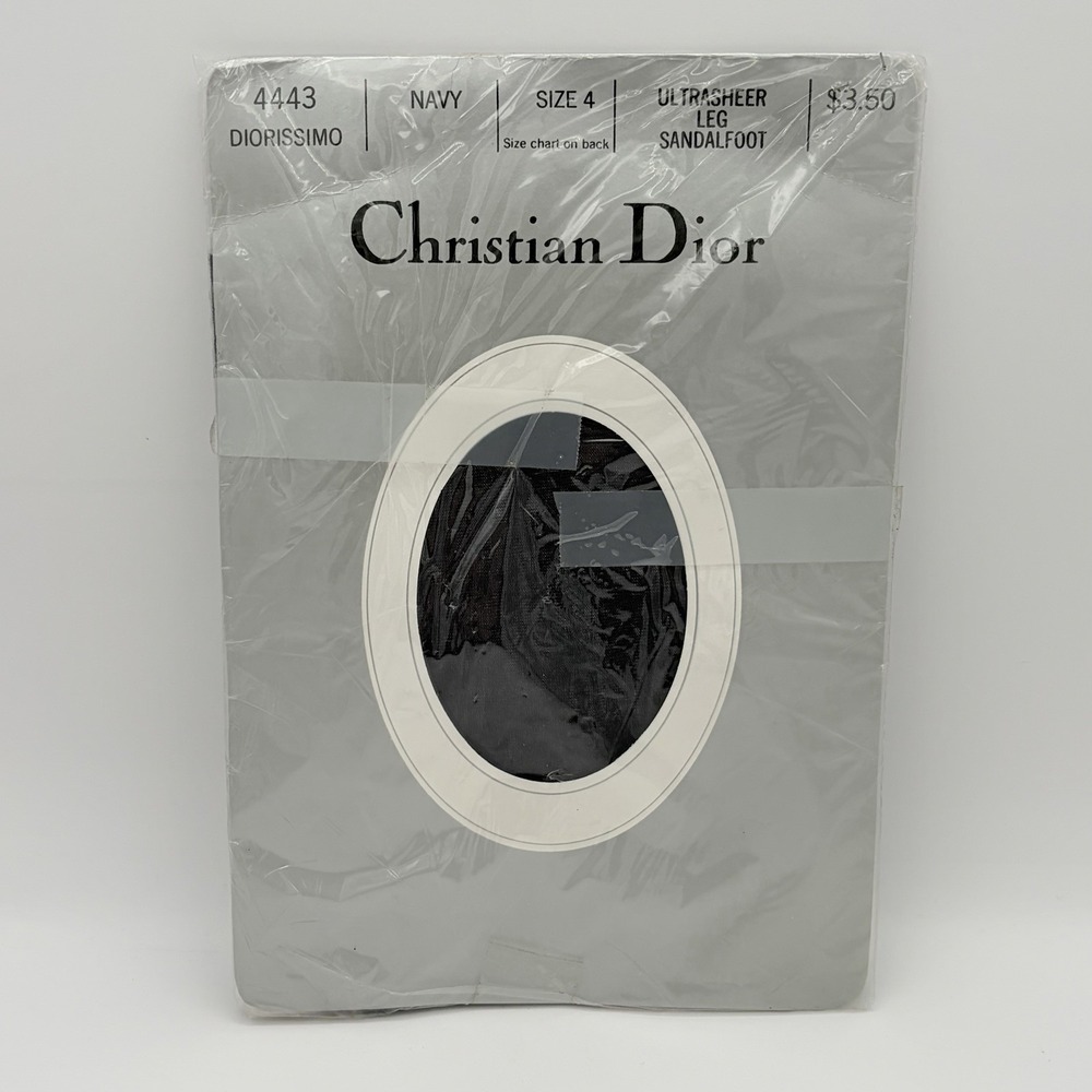 Vintage Christian Dior Diorissimo Ultra Sheer Pantyhose Size 4 Navy‎ Sandalfoot